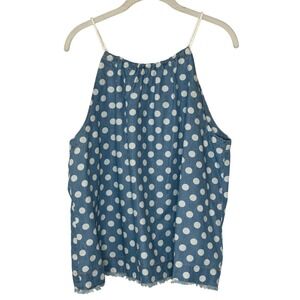 Maeve by Anthropologie Polka Dot Denim‎ Halter Tank Top X-Large Frayed Hem